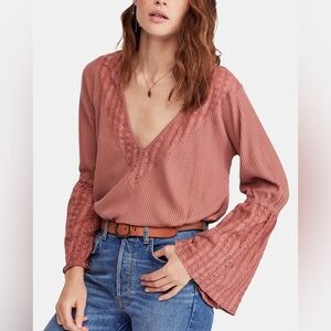 Free People Bell Sleeve Blouse in Dusty Rose